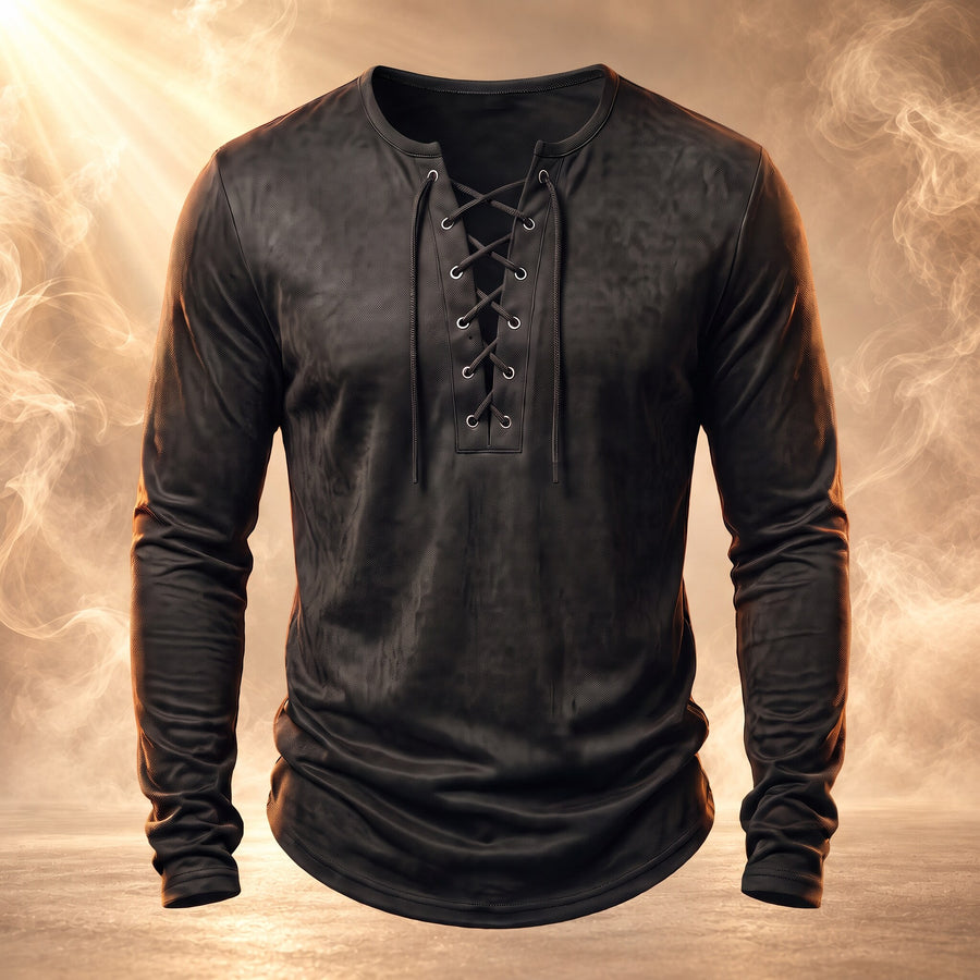 Desmond Lace-Up Long Sleeve Henley Shirt for Men