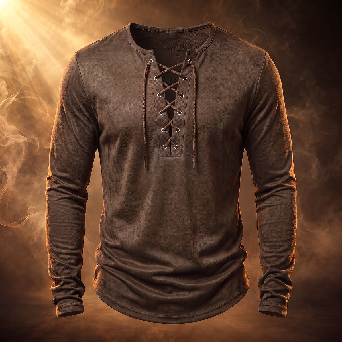 Desmond lace-up henley shirt, Brown, front