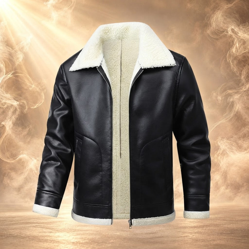 Emanuele sherpa lined faux leather aviator jacket, Black, front