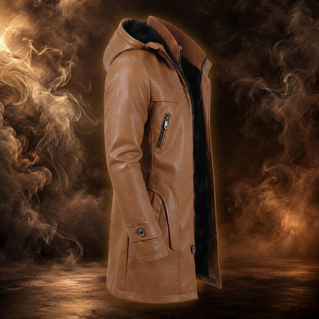 Davide hooded faux leather coat, Tan, side