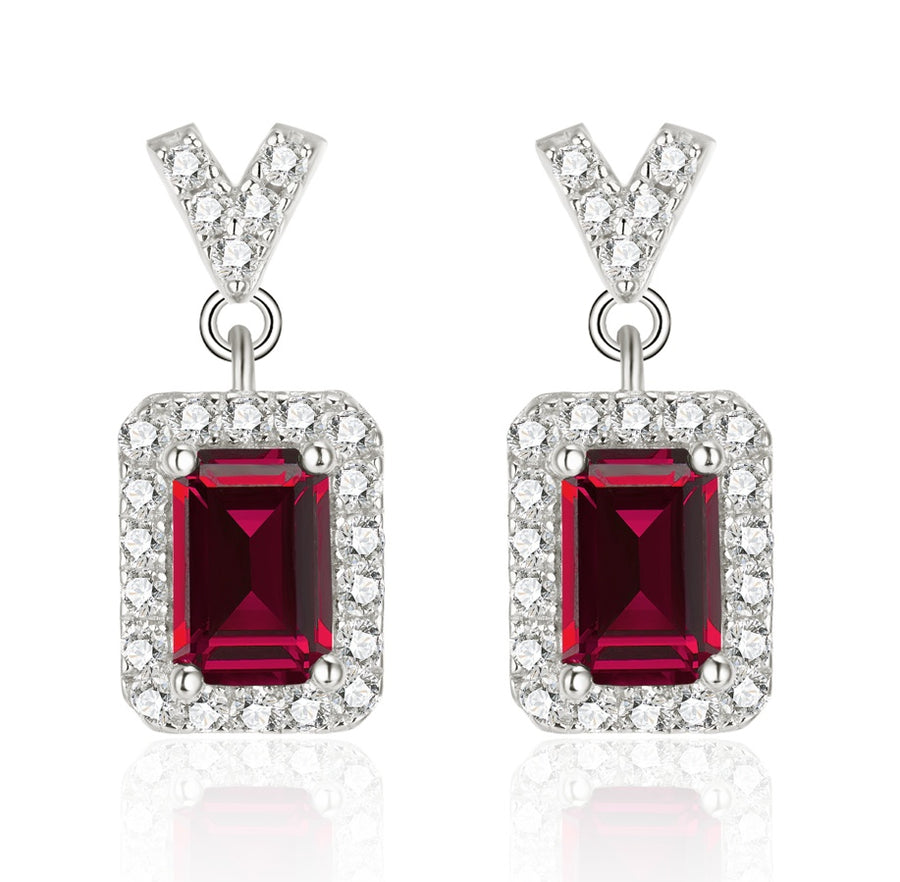 Arabella Sterling Silver Lab-Created Gemstone Halo Drop Earrings for Women