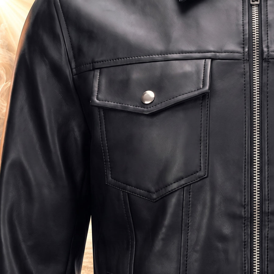 Rocco Leather Shirt Collar Zip Jacket for Men