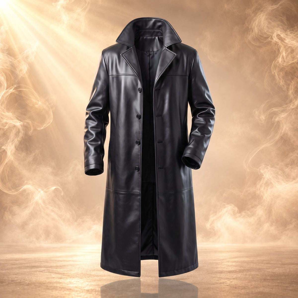 Fernando leather trench coat, Black, front