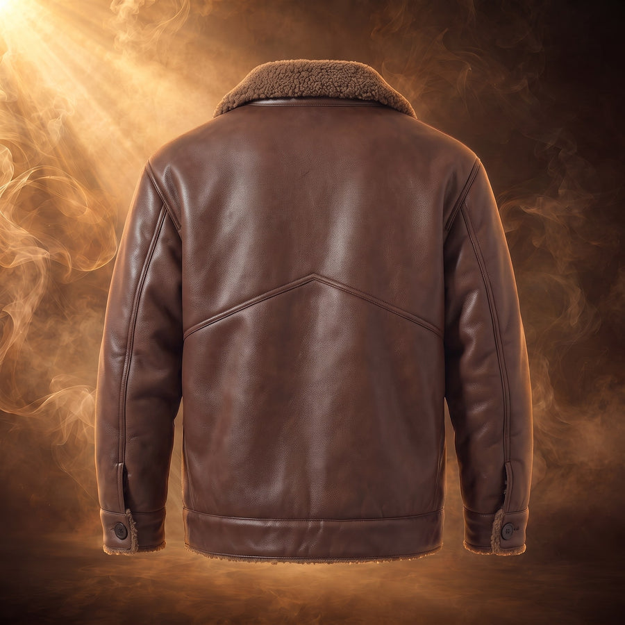 Vincenzo Sherpa-Lined Leather Button-Up Jacket for Men