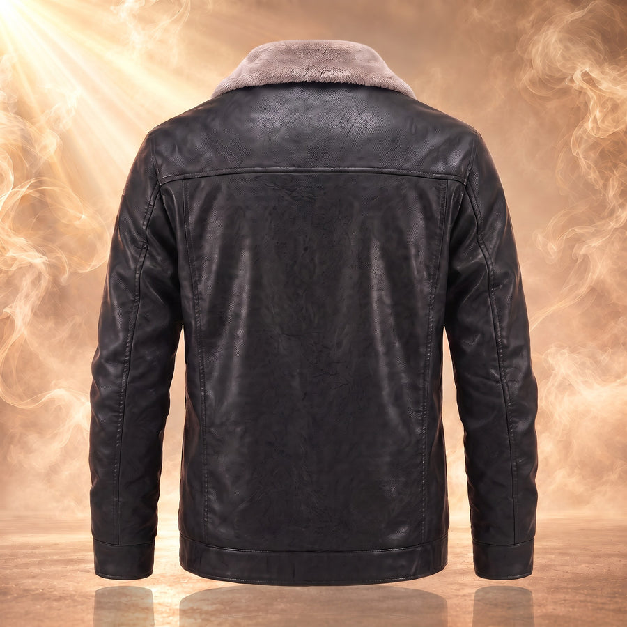 Edmund Fleece Lined Leather Trucker Jacket for Men