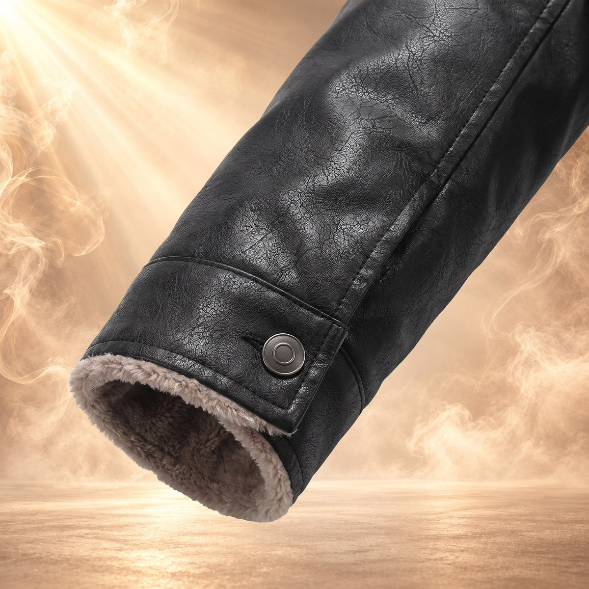 Edmund trucker jacket, Black, buttoned cuff close-up
