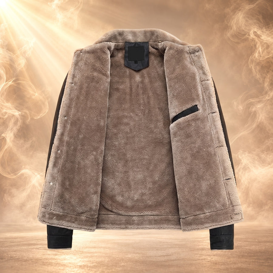 Edmund Fleece Lined Leather Trucker Jacket for Men