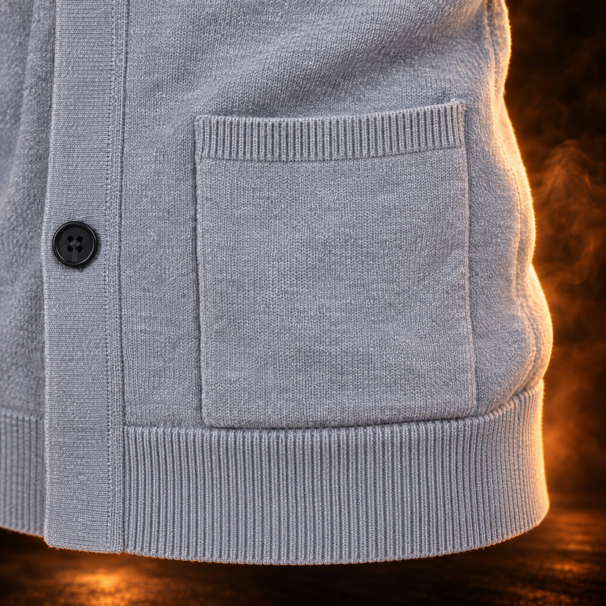 Patch pocket with ribbed edge on the Edoardo knit cardigan