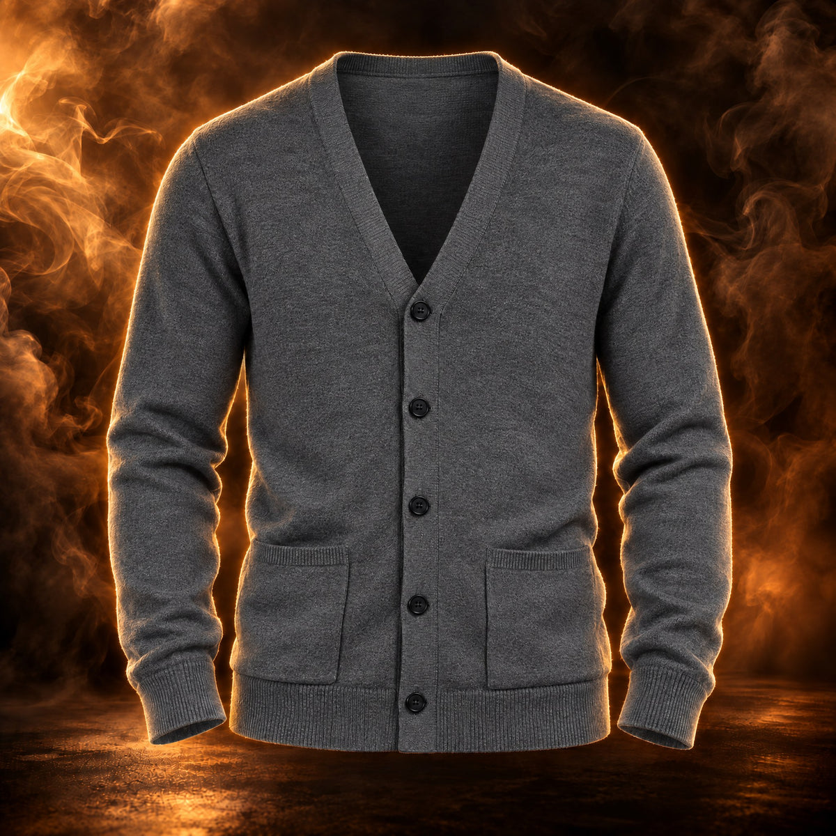 Edoardo V-neck knit cardigan for men in dark gray