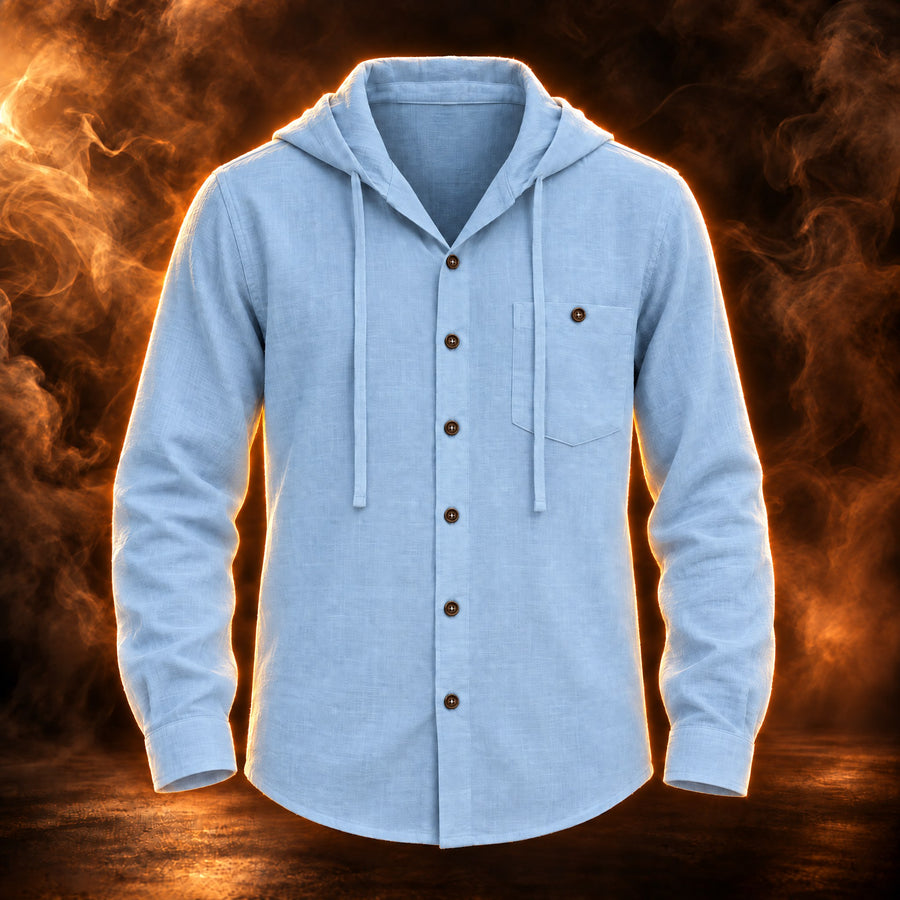 Elio Hooded Long Sleeve Button Up Beach Shirt for Men