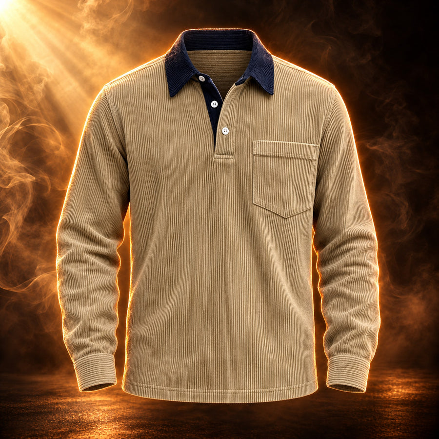 Emilio Vintage Corduroy Long Sleeve Polo Shirt for Men