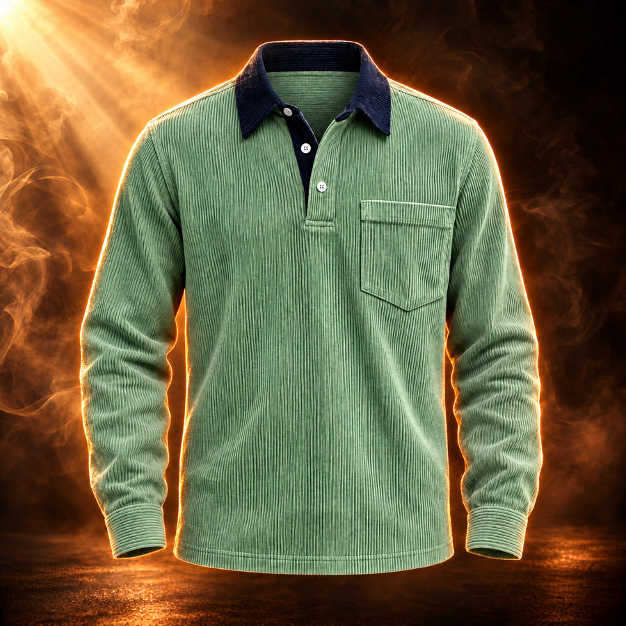 Emilio Vintage Corduroy Long Sleeve Polo Shirt for Men
