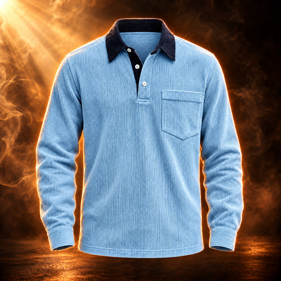 Emilio Vintage Corduroy Long Sleeve Polo Shirt for Men