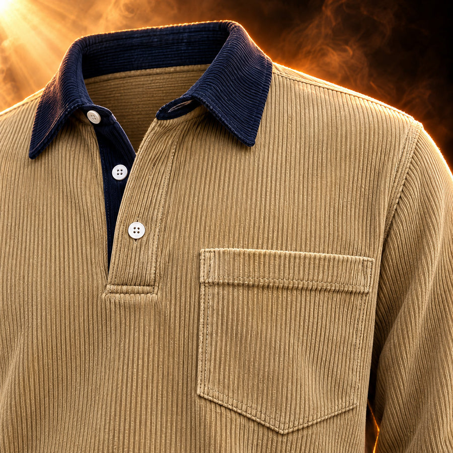 Emilio Vintage Corduroy Long Sleeve Polo Shirt for Men