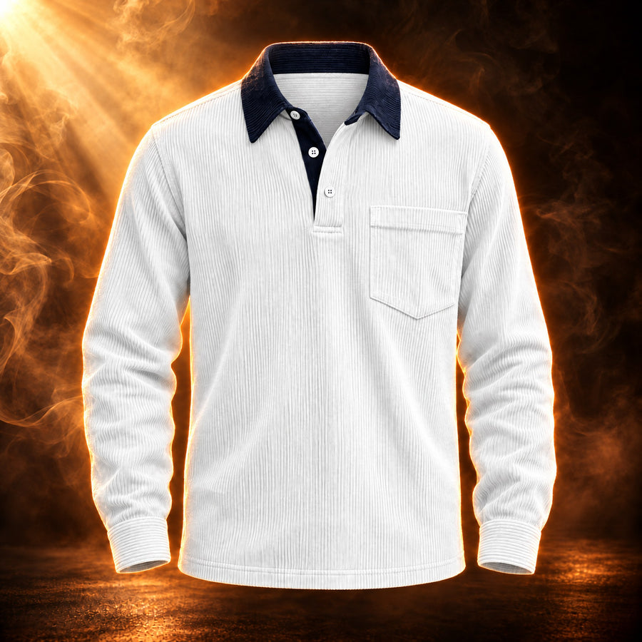 Emilio Vintage Corduroy Long Sleeve Polo Shirt for Men