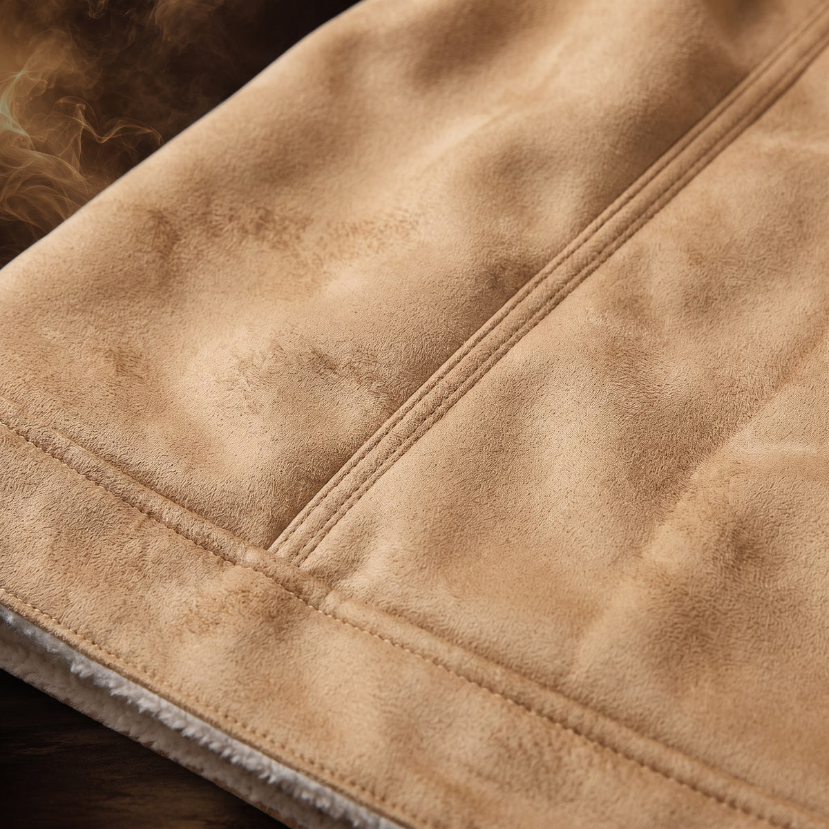 Evander plush-lined trucker jacket, Camel, brushed faux leather finish