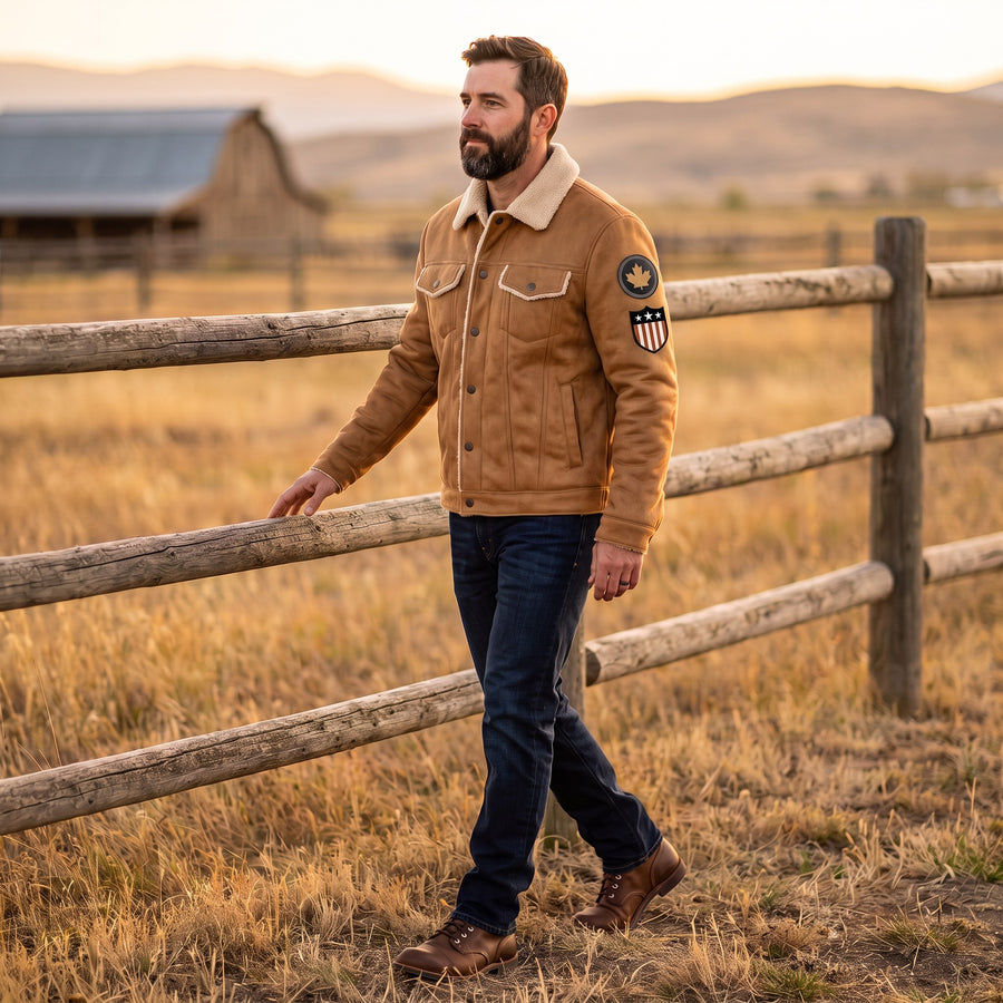 Evander Plush-Lined Leather Trucker Jacket for Men