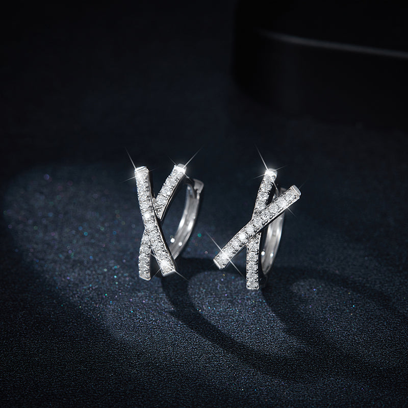 Marisol Sterling Silver Moissanite Cross Huggie Hoop Earrings for Women