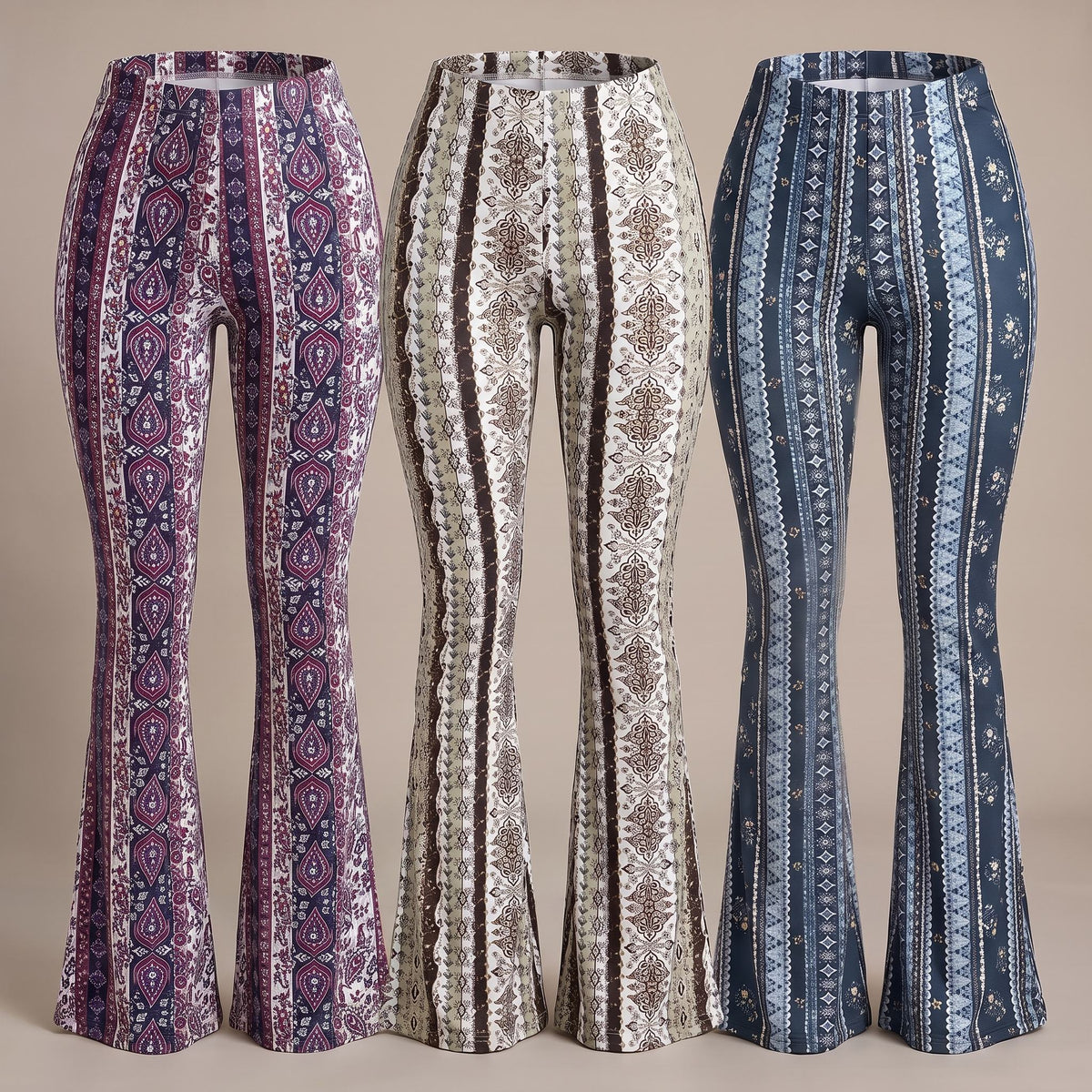 Serena flare pants, 3-Pack Purple, White, Teal, all three pairs