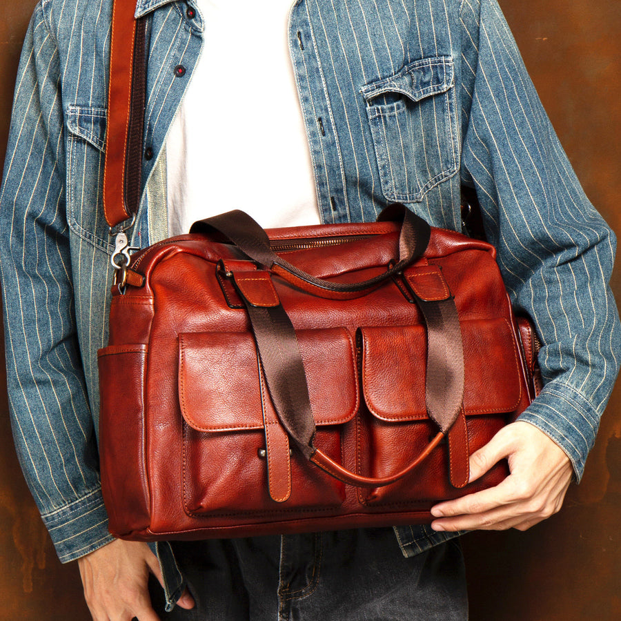 Tancredi Genuine Full Grain Leather Travel Tote Bag for Men