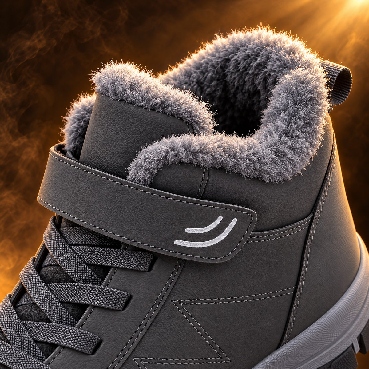 Plush collar and hook-and-loop strap of the Fabrizio snow boot