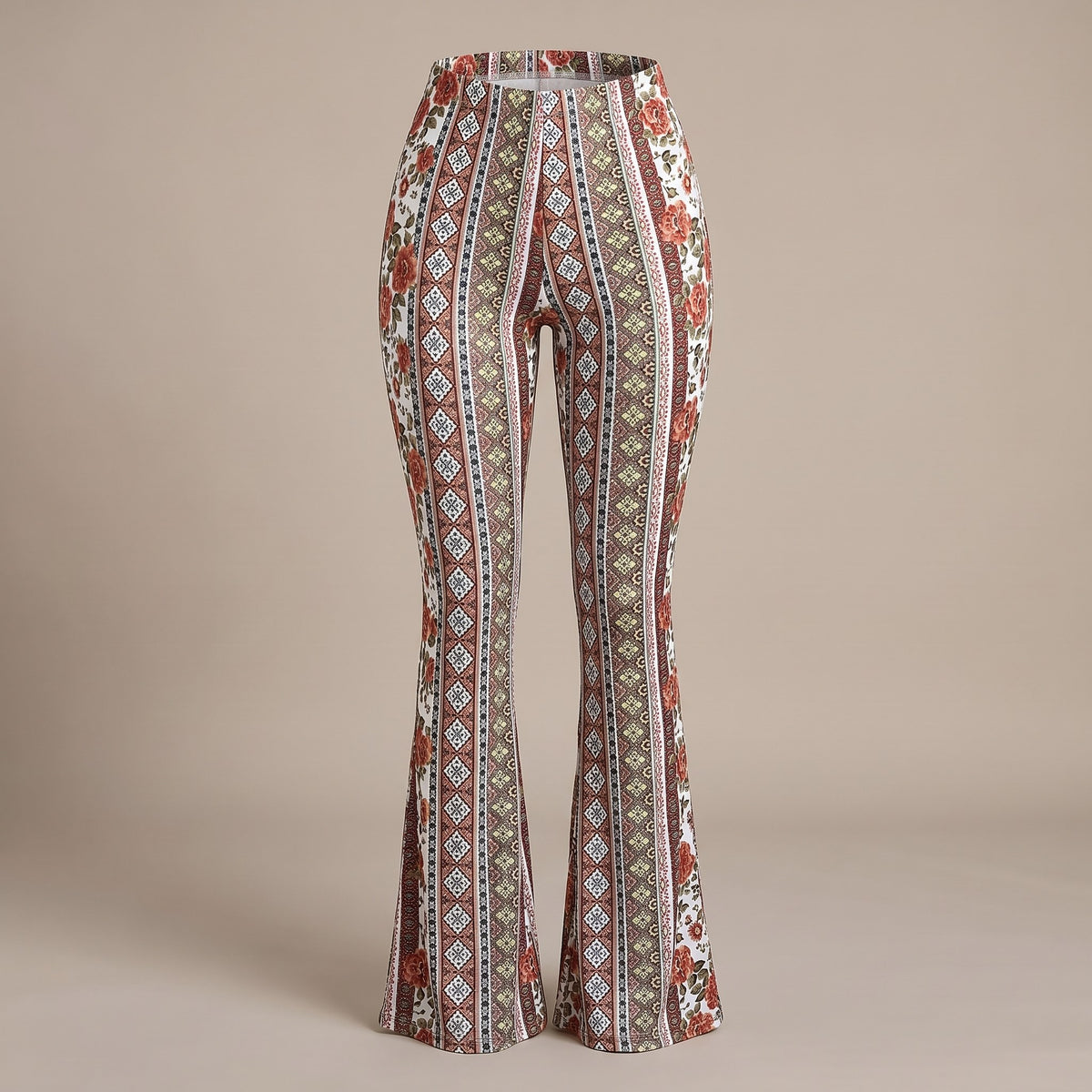 Serena flare pants, Terracotta Floral, front