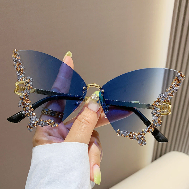 Iolanda Rhinestone Butterfly Rimless Sunglasses for Women
