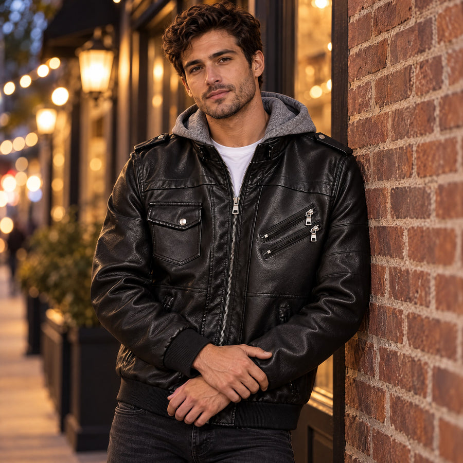 Federico Hooded Leather Moto Jacket for Men