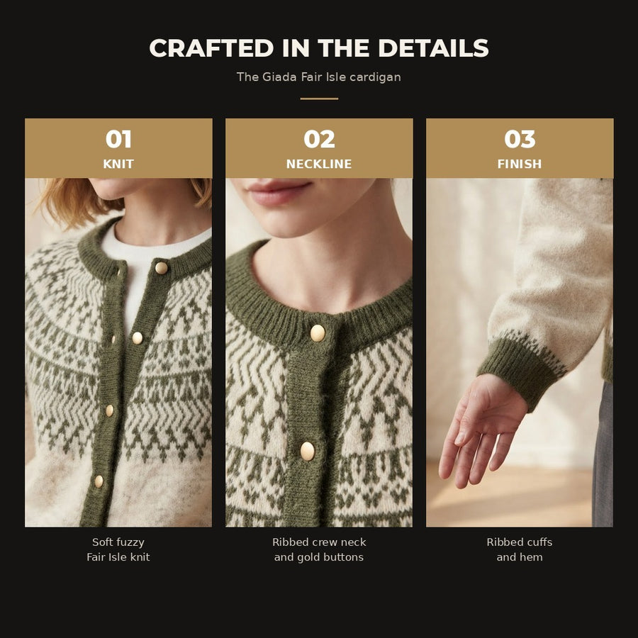 Giada Fair Isle Crew Neck Button Cardigan for Women