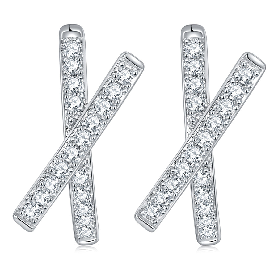 Marisol Sterling Silver Moissanite Cross Huggie Hoop Earrings for Women