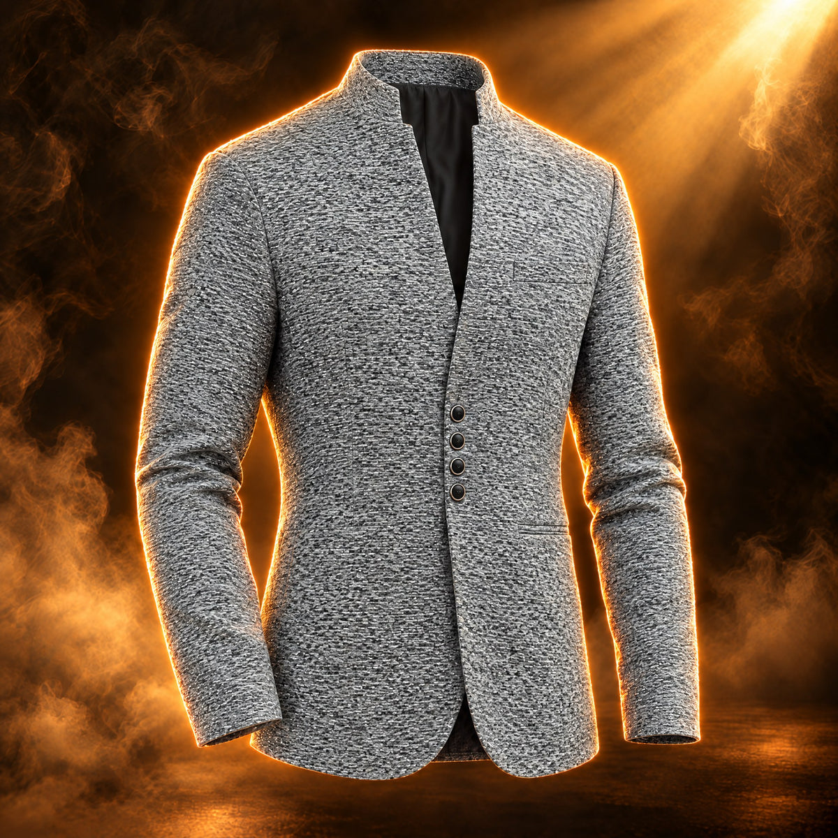 Giacomo mandarin collar slim fit blazer for men in grey, front view