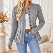Giorgia Crew Neck Cable Knit Peplum Cardigan