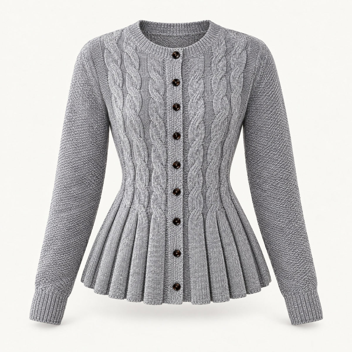 Giorgia cable knit peplum cardigan in gray
