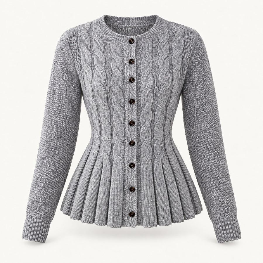 Giorgia Crew Neck Cable Knit Peplum Cardigan