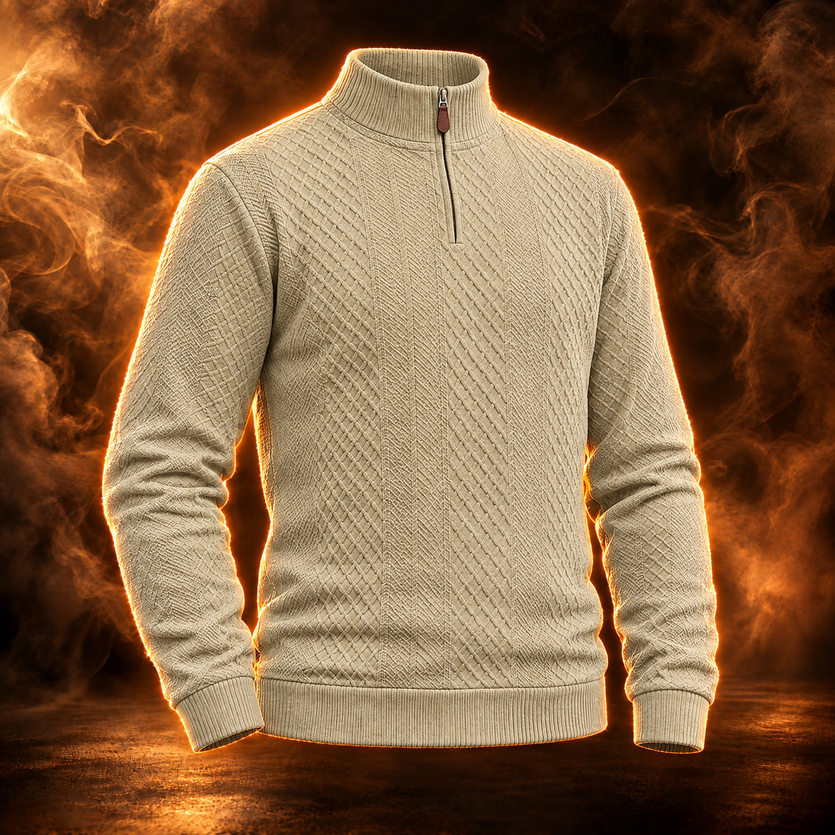 Henri diamond jacquard quarter zip pullover for men in khaki, front view