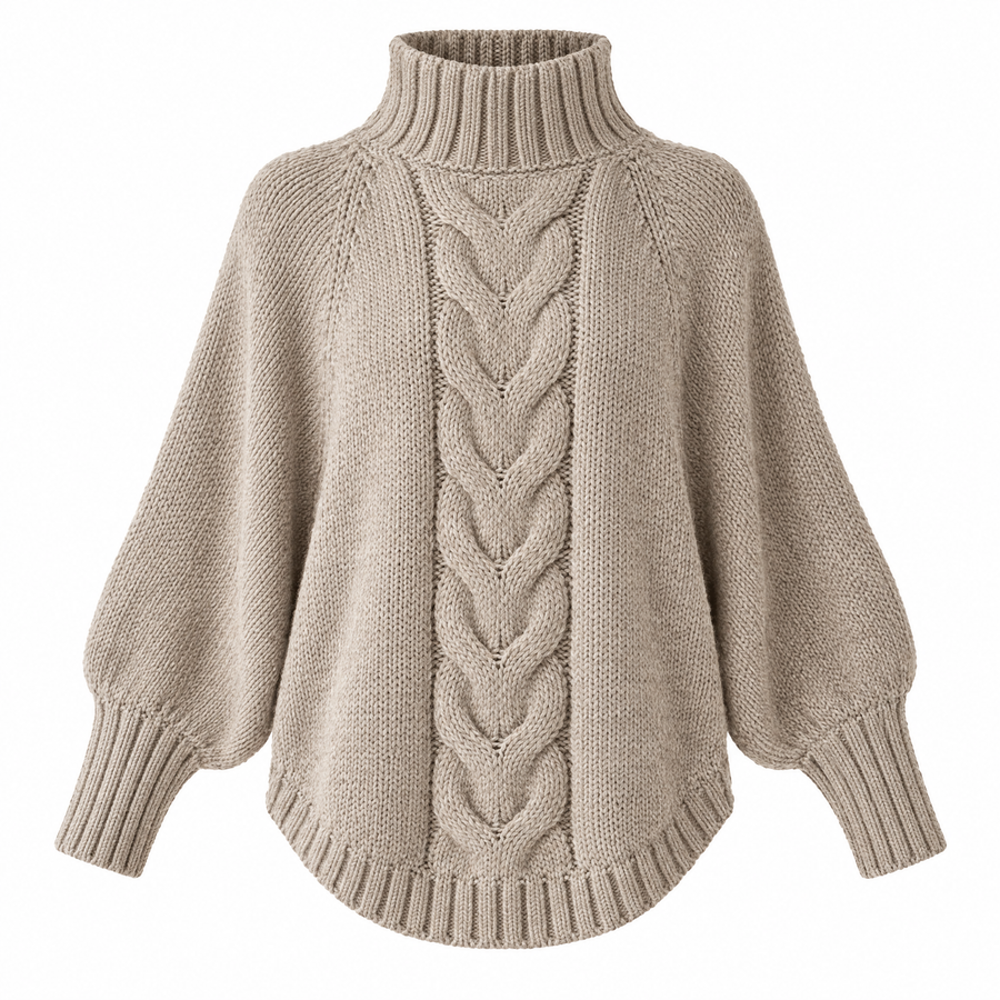 Elena Oversized Cable Knit High Neck Sweater for Women