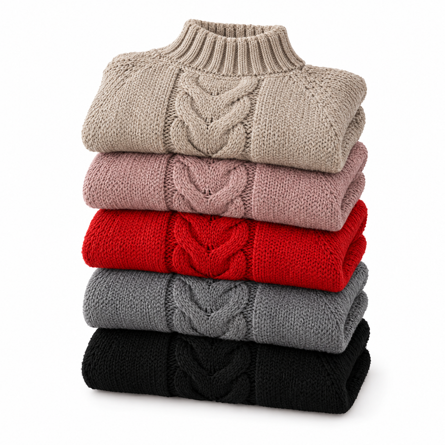 Elena Oversized Cable Knit High Neck Sweater for Women