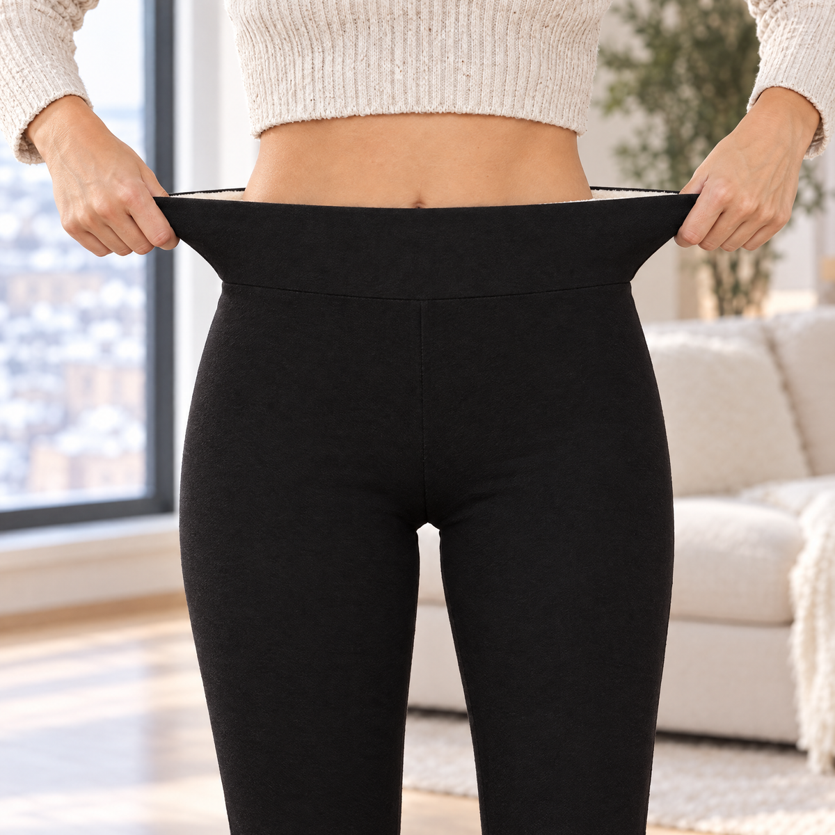 Giulia leggings with the high waistband stretched out by hand