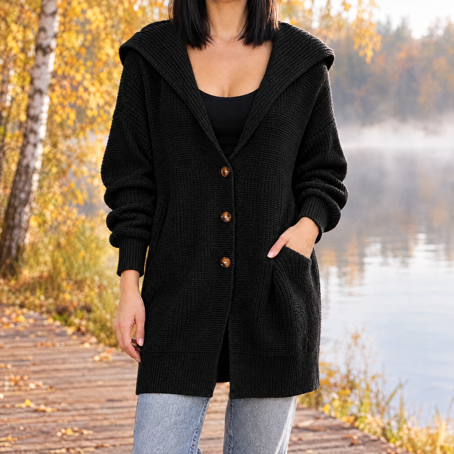 Isabella Oversized Hooded Long Knit Cardigan with Pockets for Women
