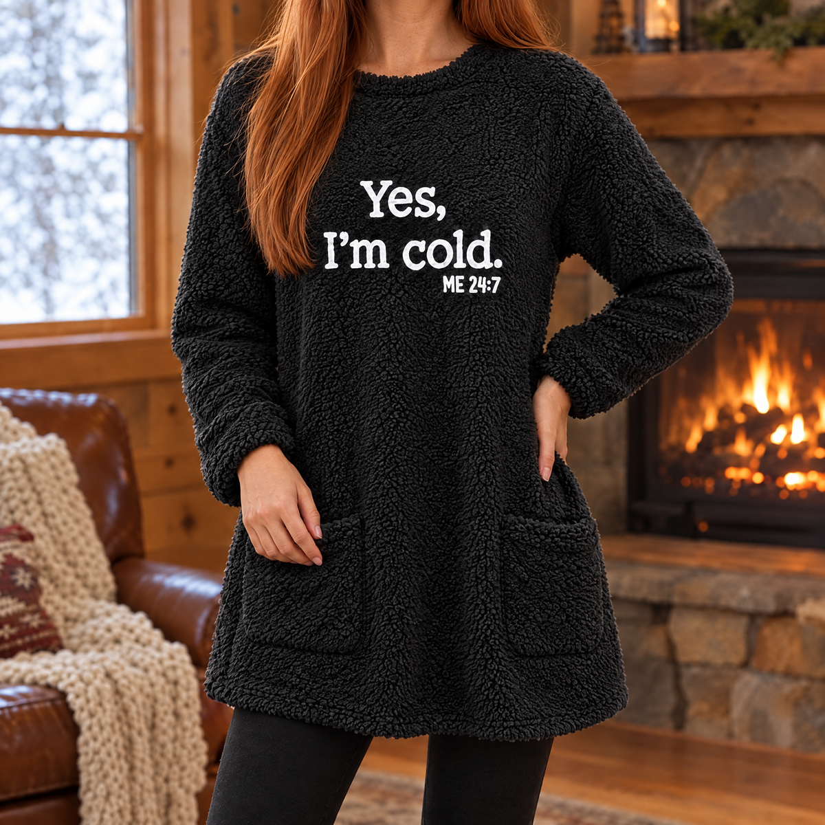 Livia oversized teddy fleece slogan sweatshirt in black, turned view