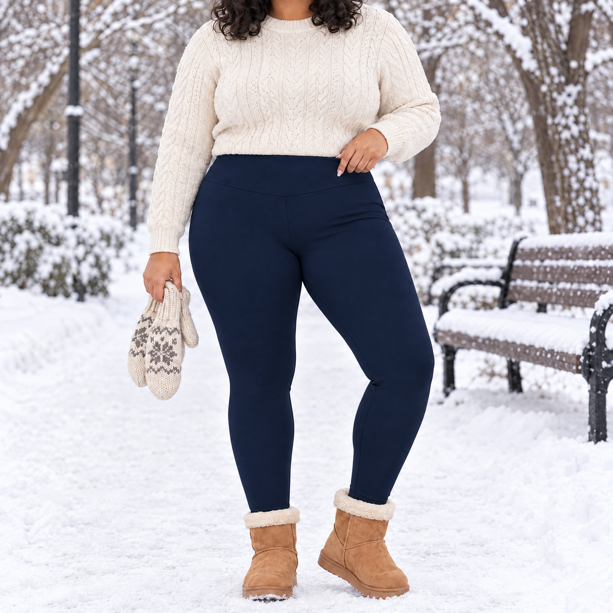 Mirabel plus size fleece lined leggings in navy, front view