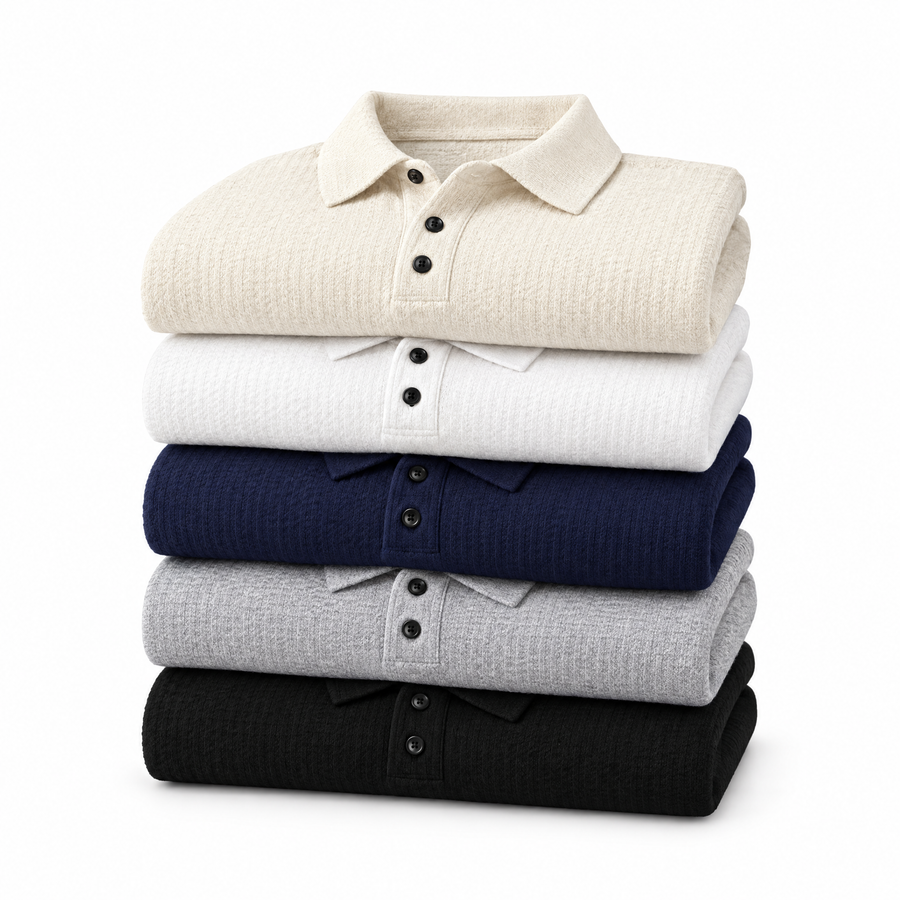 Vittorio Men's Long Sleeve Textured Knit Polo Shirt