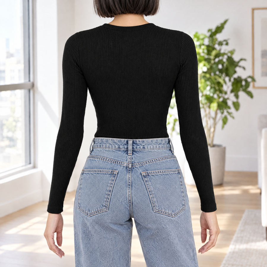 Allegra Rib Knit Long Sleeve Crew Neck Top for Women