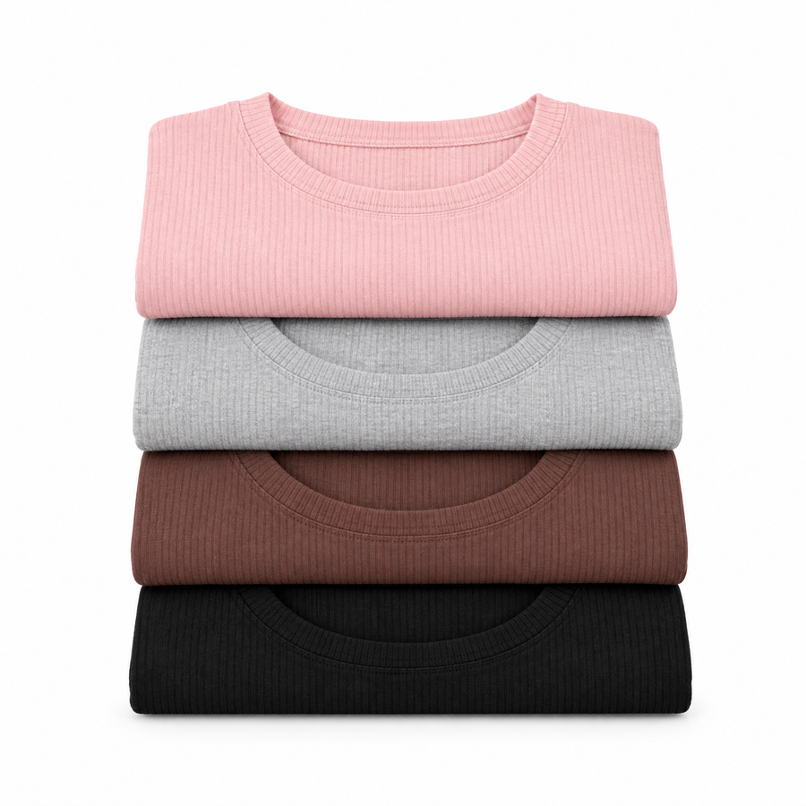 Allegra Rib Knit Long Sleeve Crew Neck Top for Women