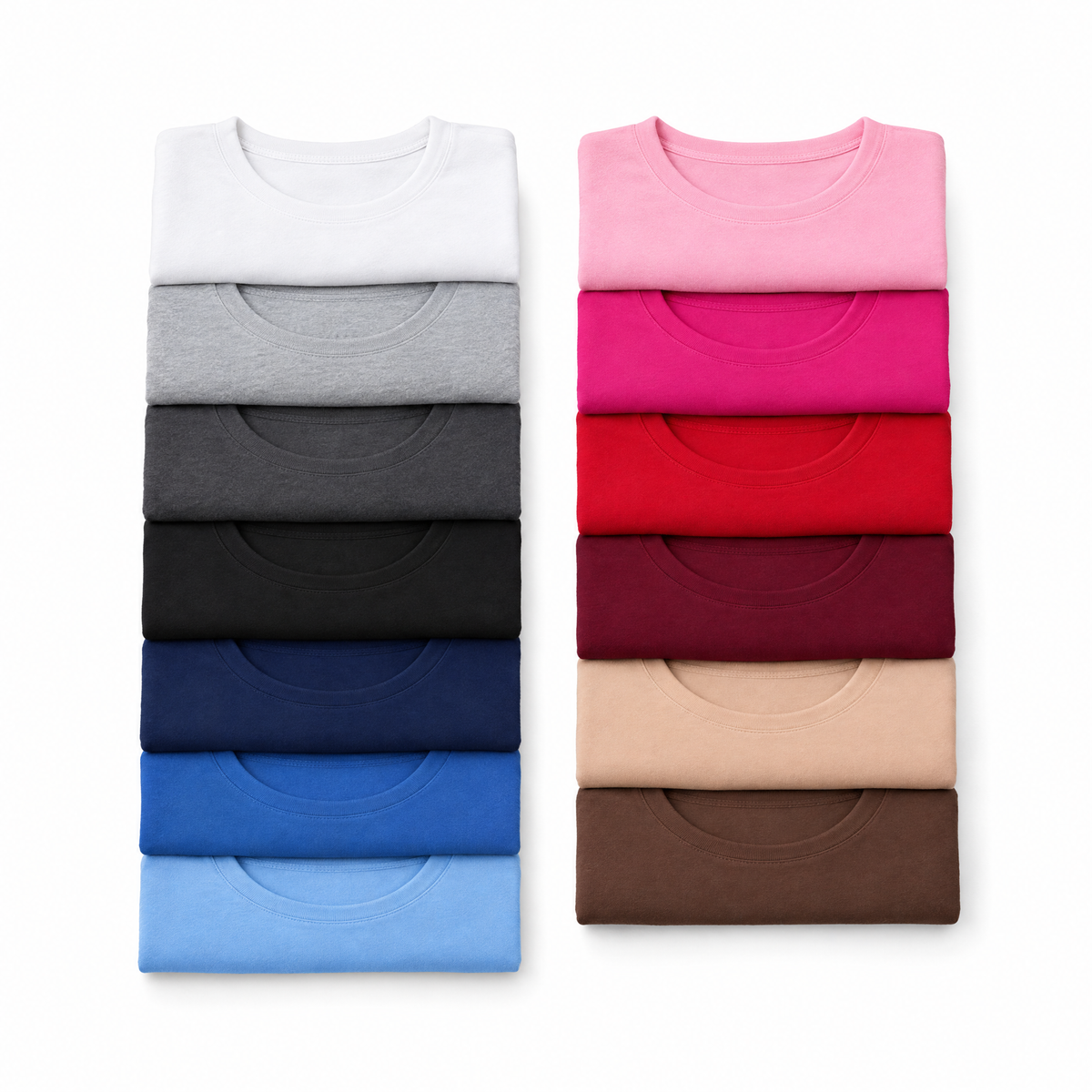 Noemi crop top in all thirteen colors, folded and stacked