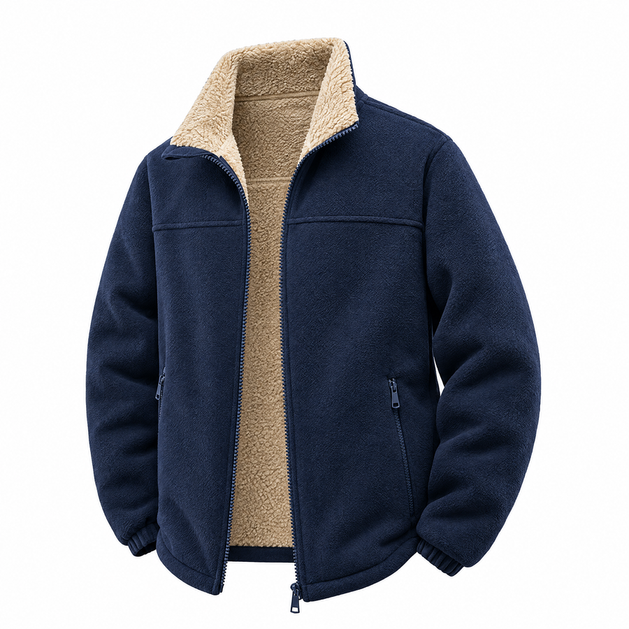 Cesare Men's Plush Lined Fleece Stand Collar Jacket