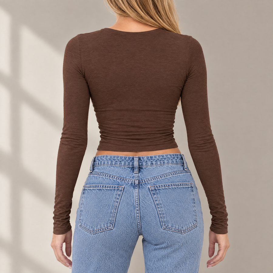 Noemi Slim Fit Long Sleeve Crew Neck Crop Top for Women