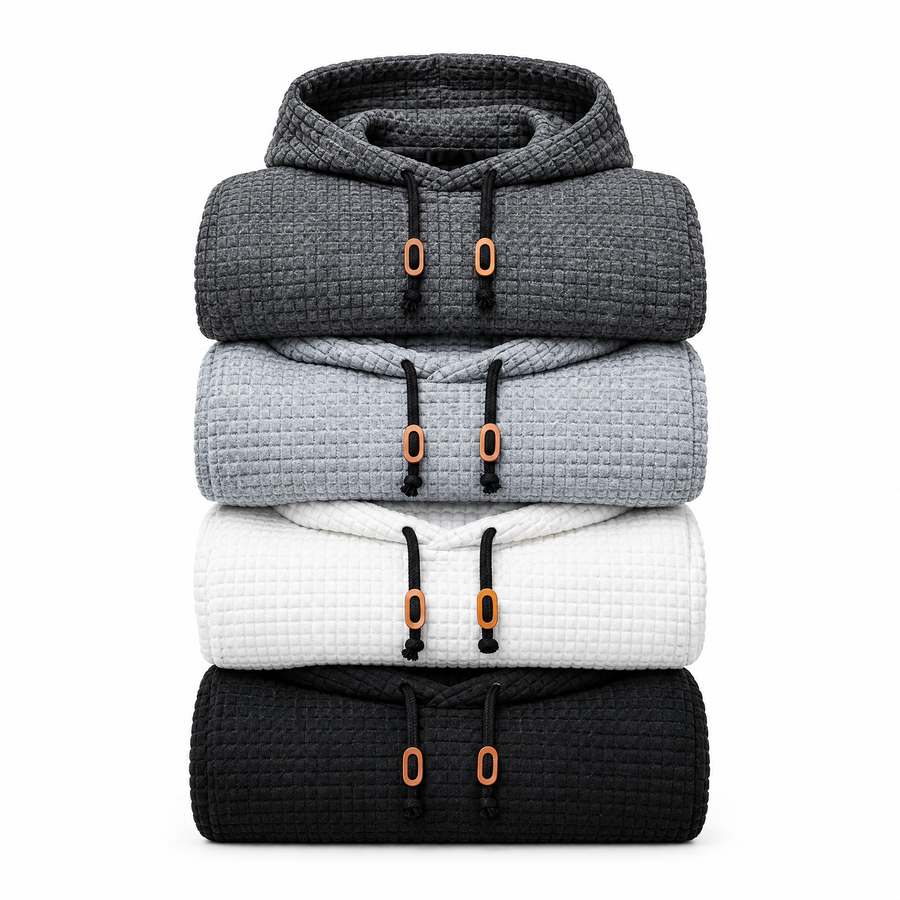 Dorian Men's Waffle Knit Pullover Hoodie with Kangaroo Pocket