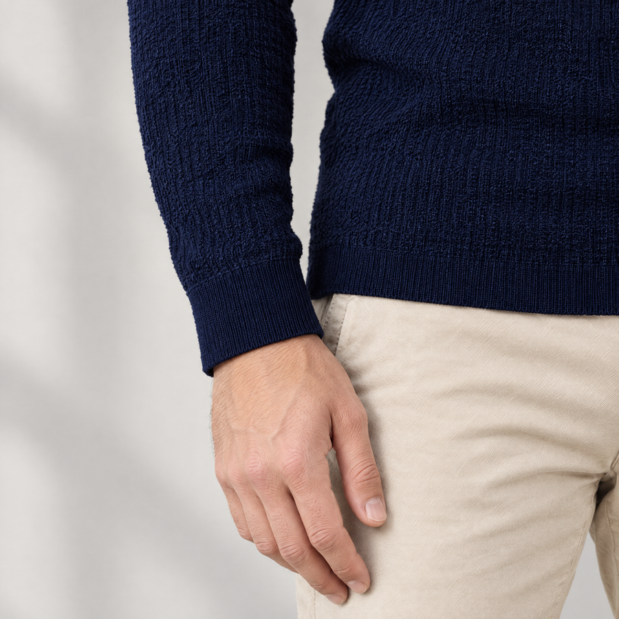 Vittorio Men's Long Sleeve Textured Knit Polo Shirt