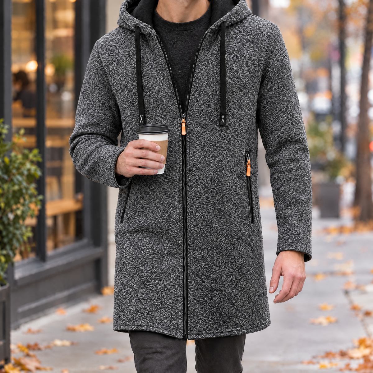 Paolo thick fleece full zip hooded jacket in dark gray